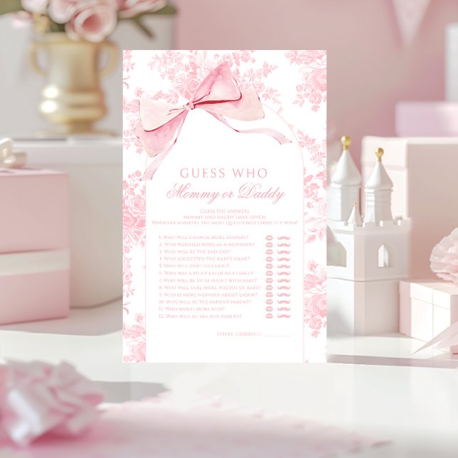 ピンクボウ赤ちゃんシャワー推測ママまたはパパのゲーム (クリエイターアップロード済み)