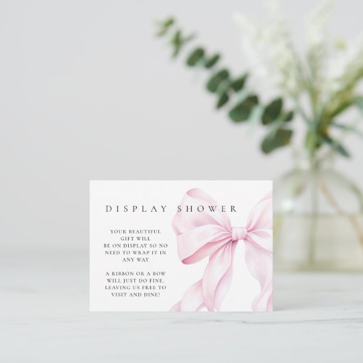 ピンクボウ赤ちゃんシャワー表示シャワー囲いカード エンクロージャーカード (スタンド正面)