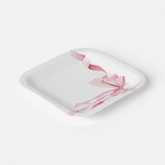 ピンクボウ赤ちゃんシャワー赤ちゃんシャワー女の子よ。 ペーパープレート (傾斜あり)