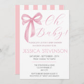 ピンクボウ赤ちゃんシャワー赤面ピンクウォーター色 招待状 (正面/裏面)