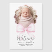 ピンクボウ赤ちゃん女の子の写真の誕生のお知らせ (正面)