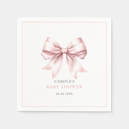 ピンクボウ赤ちゃん女の子エレガント赤ちゃんシャワーナプキン スタンダードカクテルナプキン (正面)