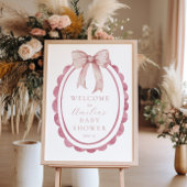 ピンクボウ赤ちゃん女の子シャワー歓迎サイン ポスター