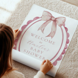 ピンクボウ赤ちゃん女の子シャワー歓迎サイン ポスター