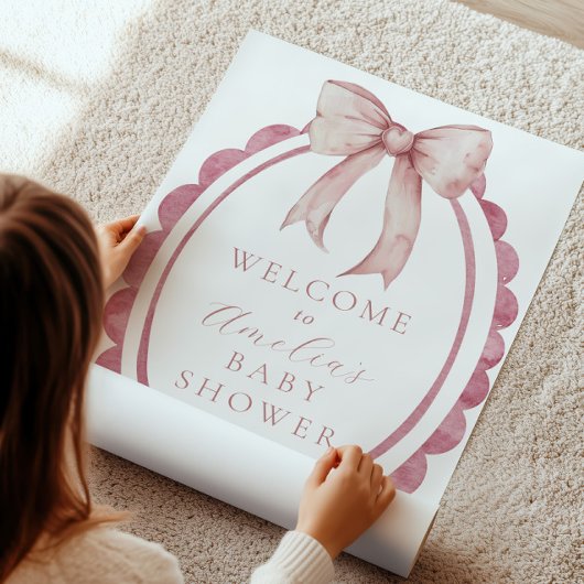 ピンクボウ赤ちゃん女の子シャワー歓迎サイン ポスター