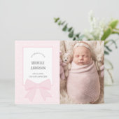 ピンクボウ赤ちゃん女の子2写真誕生のお知らせ 案内状 (スタンド正面)