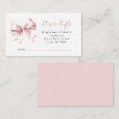 ピンクボウ赤面ガールベビーシャワーおむつラッフル エンクロージャーカード (正面/裏面)