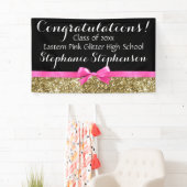 ピンクボウ金ゴールドグリッター女子卒業パーティー 横断幕 (インサイチュ)