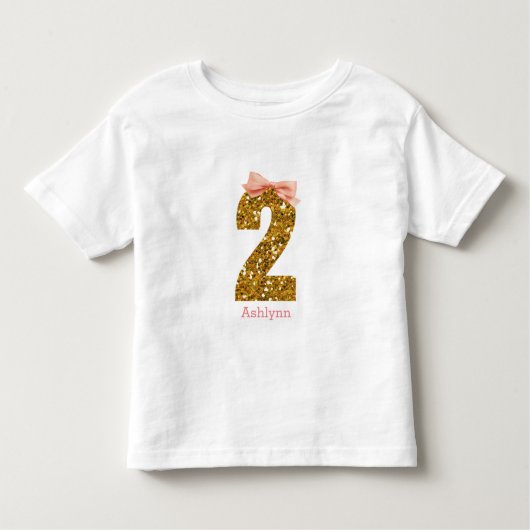 ピンクボウ金ゴールドグリッター2歳 トドラーTシャツ (正面)