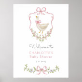 ピンクボウ間抜けグースベイビーガールシャワーウェルカム ポスター (正面)