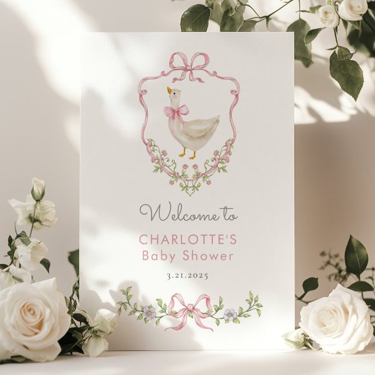 ピンクボウ間抜けグースベイビーガールシャワーウェルカム ポスター