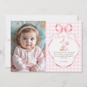 ピンクボウ間抜けグース1stバースデーフォト サンキューカード (正面)