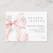 ピンクボウ雪片ベビーシャワーおむつラッフル エンクロージャーカード (正面)