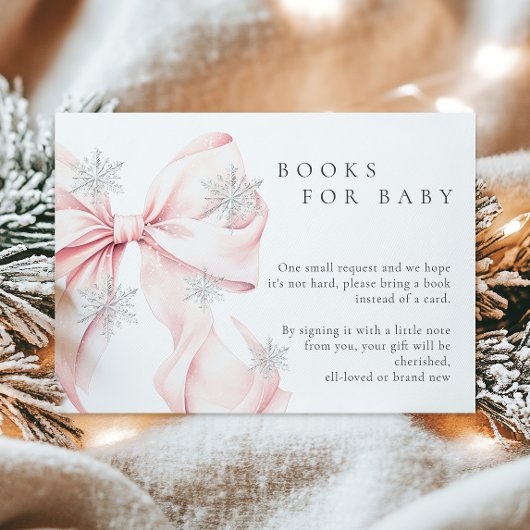 ピンクボウ雪片ベビーシャワーブックベビー エンクロージャーカード