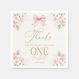 ピンクボウ1stバースデーガールナプキンス スタンダードカクテルナプキン