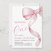 ピンクボウ1stバースデーガールパーティの招待状 招待状 (正面)