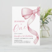 ピンクボウ1stバースデーガールパーティの招待状 招待状 (スタンド正面)