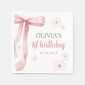 ピンクボウ1stバースデーガール スタンダードカクテルナプキン (正面)