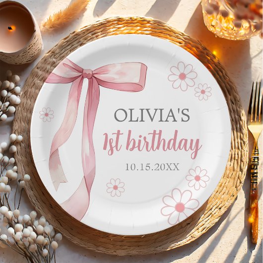 ピンクボウ1stバースデーガール ペーパープレート