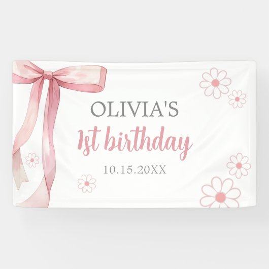 ピンクボウ1stバースデーガール 横断幕 (横)