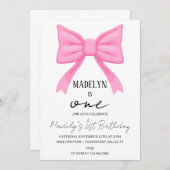 ピンクボウ1st誕生日招待状ガールピンクコケ 招待状 (正面/裏面)