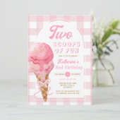 ピンクボウ2スクープおもしろい2nd誕生日ギンガム 招待状 (スタンド正面)