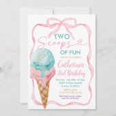 ピンクボウ2スクープのおもしろい誕生日ガールアイスクリーム 招待状 (正面)