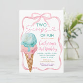 ピンクボウ2スクープのおもしろい誕生日ガールアイスクリーム 招待状 (スタンド正面)