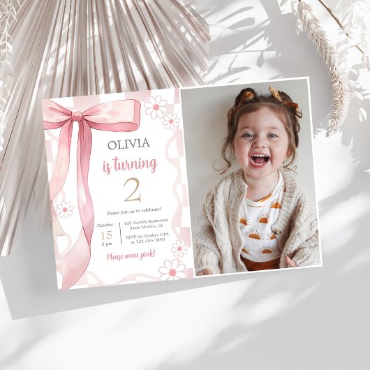 ピンクボウ2ndバースデーガールフォト 招待状