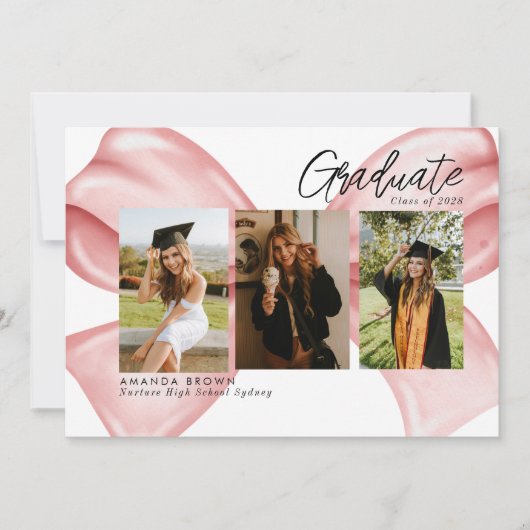 ピンクボウ3写真卒業2025 招待状 (正面)