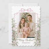 ピンクボウ4枚フォトクリスマス シーズンカード (正面)