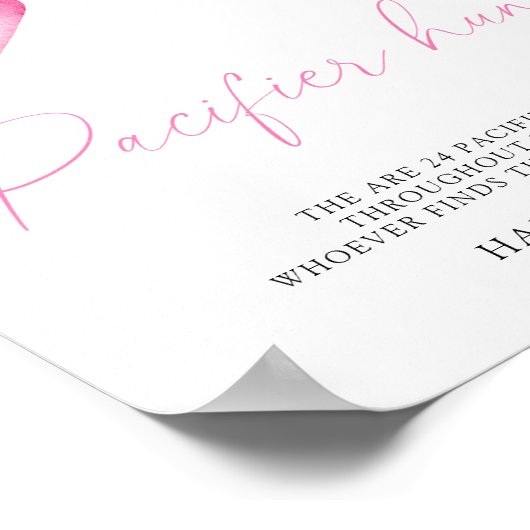 ピンクボウ – おしゃぶり狩りベビーシャワーゲーム ポスター (角)