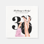 ピンクボウ&カクテルコケモダンット30歳の誕生日 スタンダードカクテルナプキン (正面)