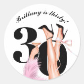 ピンクボウ&カクテルコケモダンット30歳の誕生日 ラウンドシール (正面)