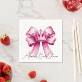 ピンクボウ&クラウンベビーシャワーお祝い スタンダードカクテルナプキン (インサイチュ)