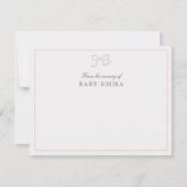 ピンクボウ&ストライプ子供部屋から，ありがとう 招待状 (正面)