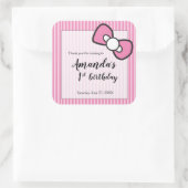 ピンクボウ、ストライプ、ありがとう、誕生日 スクエアシール (バッグ)