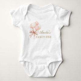 ピンクボウ&バルーン1stガール誕生日 ベビーボディスーツ
