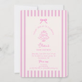 ピンクボウ、ピストライプのンク | 紫の誕生日 招待状 (正面)