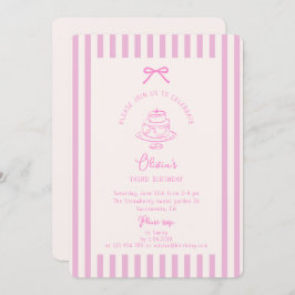 ピンクボウ、ピストライプのンク | 紫の誕生日 招待状