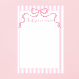 ピンクボウ、ピンク&ホワイトリボン サンキューカード