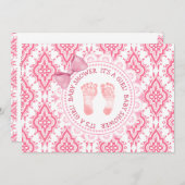ピンクボウ&レースその女の子ベビーシャワー招待状 招待状 (正面/裏面)