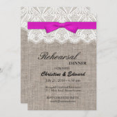 ピンクボウ&レースのリハ結婚ーサルディナー 招待状 (正面/裏面)