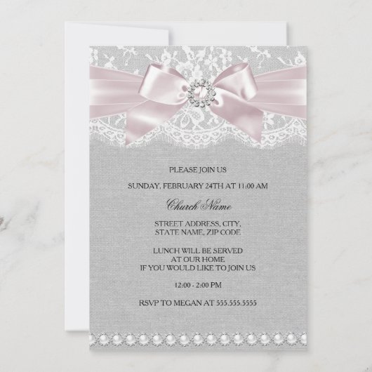 ピンクボウ&レースフォトバプテスマ/《キリスト教》洗礼式や命名式招待状 招待状 (裏面)