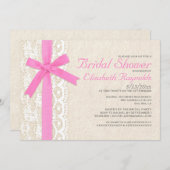 ピンクボウ&レースブライダルシャワー招待状 招待状 (正面/裏面)