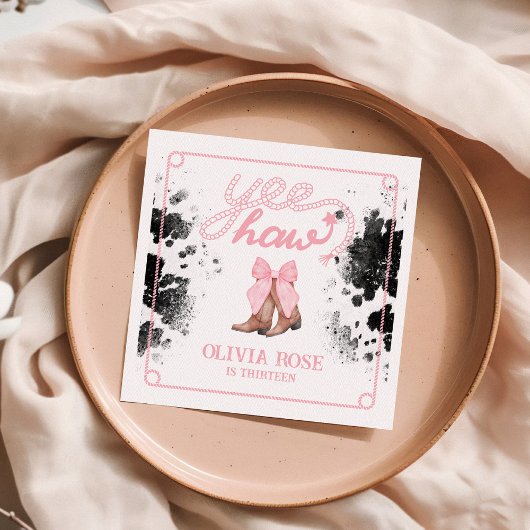 ピンクボウ&女性のカーボーイブーツコケットウェスタン誕生日 スタンダードカクテルナプキン