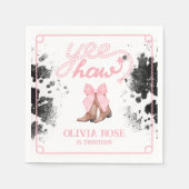 ピンクボウ&女性のカーボーイブーツコケットウェスタン誕生日 スタンダードカクテルナプキン (正面)