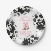 ピンクボウ&女性のカーボーイブーツコケットウェスタン誕生日 ペーパープレート (正面)