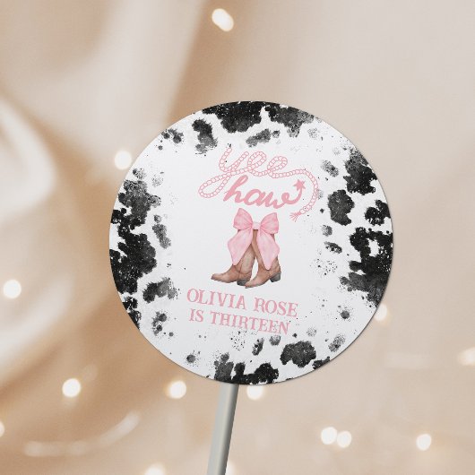 ピンクボウ&女性のカーボーイブーツコケットウェスタン誕生日 ラウンドシール