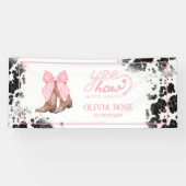 ピンクボウ&女性のカーボーイブーツコケットウェスタン誕生日 横断幕 (横)